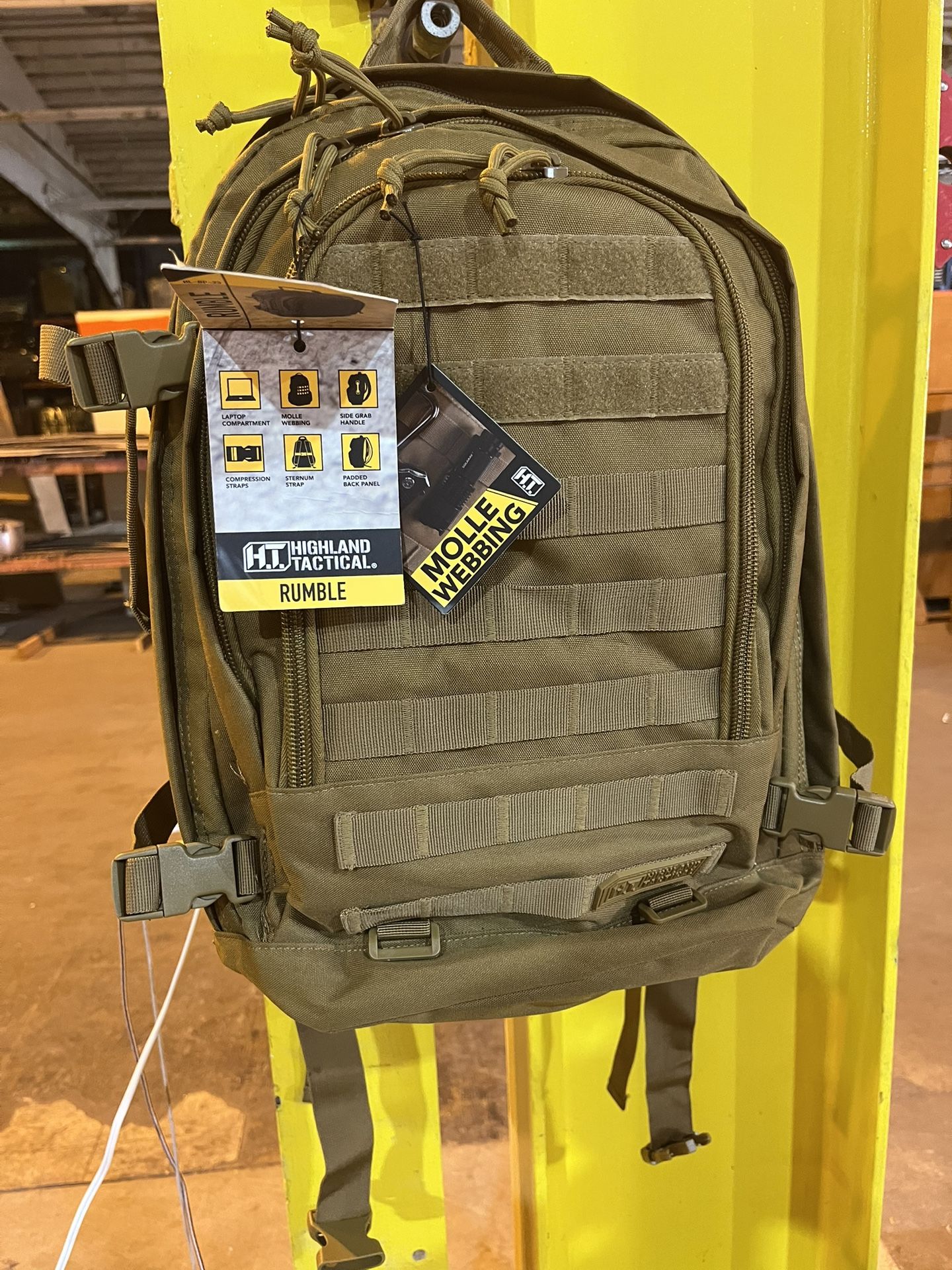 Highland Tactical “Rumble” MOLLE Backpack – Military Green, New w/ Tags