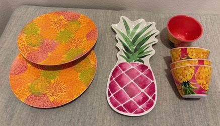 Mainstays Pineapple Dinnerware Set - summer Luau Hawaiian - Simi