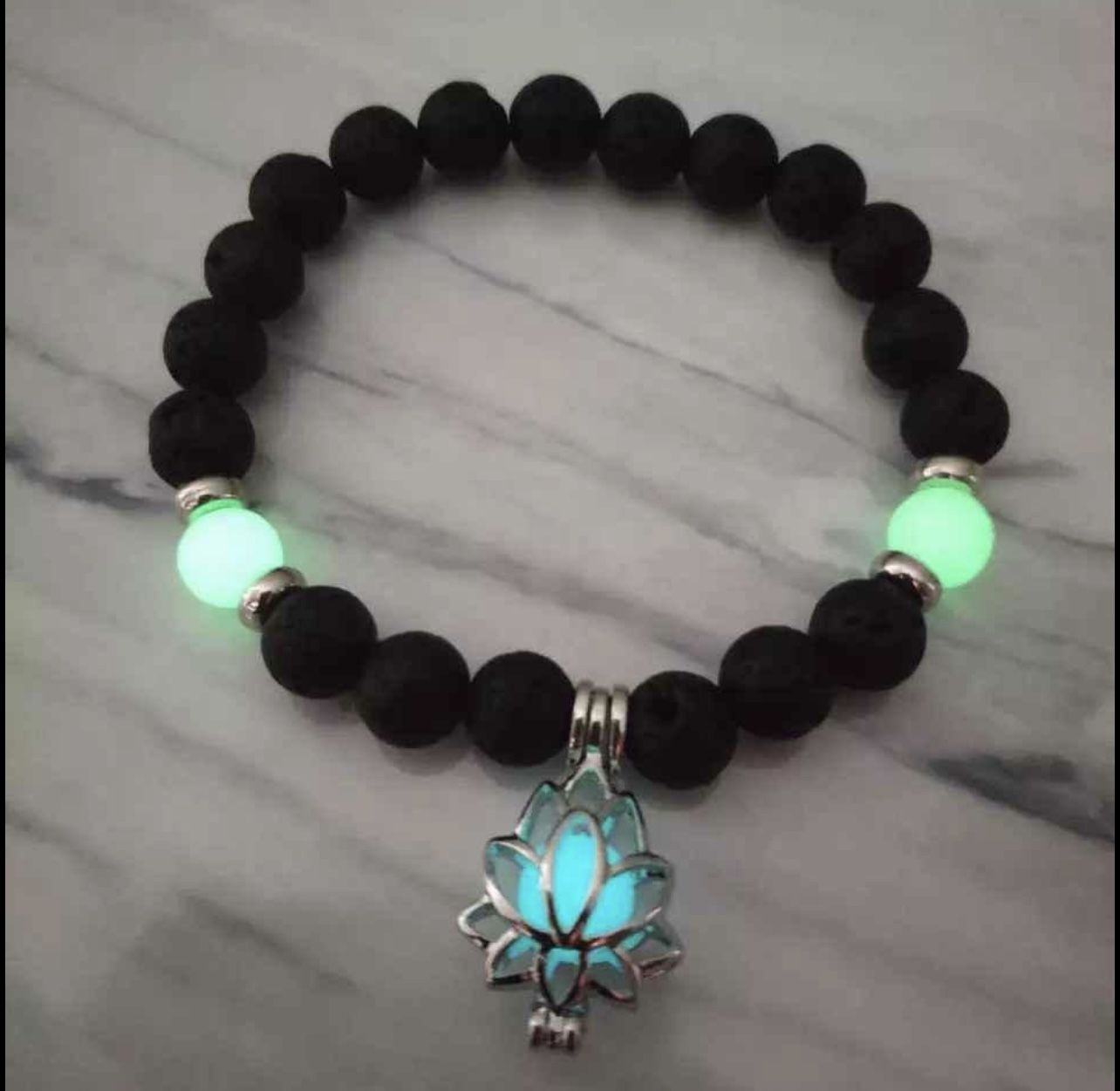 Brand new !! Glow In The Dark Lotus And Lava Beads Stretch Bracelet  Fits Most Wrist For Man Or Woman