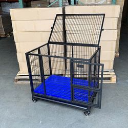(Brand New) $150 Heavy-Duty Dog Cage 37x25x33” Single-Door Folding Crate Kennel with Plastic Floor & Tray 