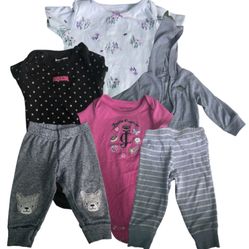  BUNDLE of Infants 4 One Piece Onesies, 2 Pants  and Jacket Size 6-9 months