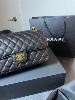 Authentic Chanel Classic Flap Bag — Black Caviar Leather, Gold-Tone Hardware