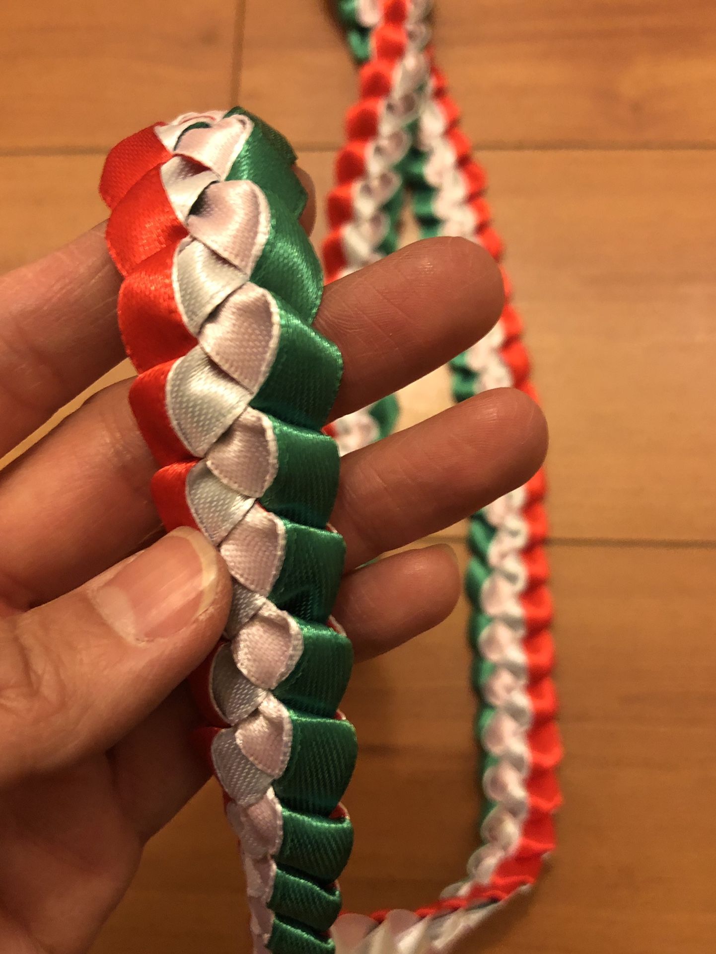 Customized 3 Color Graduation Lei (Choose your 3 colors) - Pictured: Red, White, & Green - Perfect for Mexican Pride and Heritage Representation