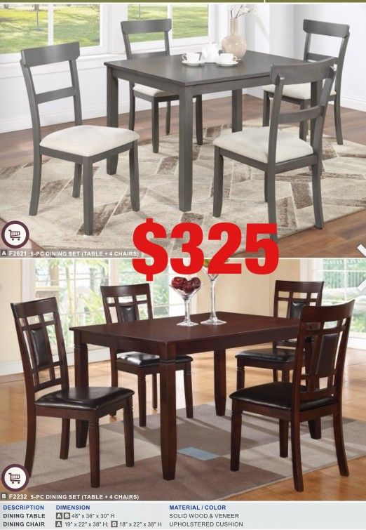 5 piece dining set. Assembly required.  Assembly not included.  Tax included.  Free local delivery.  