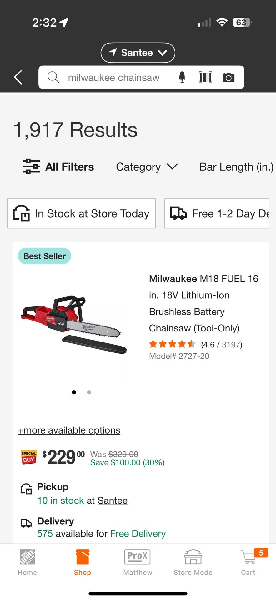 18v Milwaukee chain Saw
