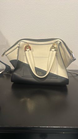 ZAC Zac Posen Eartha Colorblock Leather Satchel Black White Iridescent Hardware