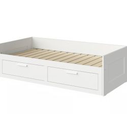 White IKEA Twin Bed With Storage And Mattress 