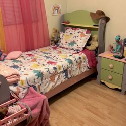 Twin Pastel Sleigh Bed With Night Stand