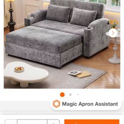 61.42 in. Square Arm Chenille Rectangle Sofa with Sofa Bed, Pillows, USB Ports and Cup Holders in Gray (Seats 2)