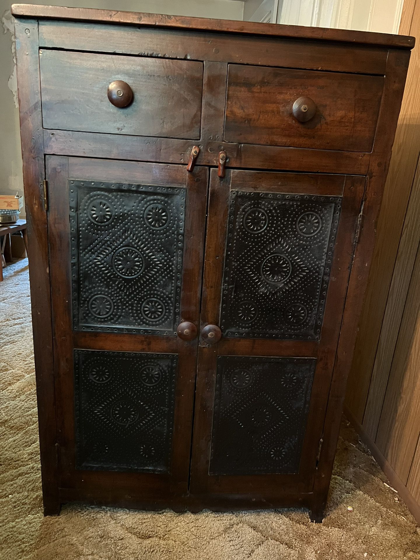 Antique Tin Punch Pie Safe Cabinet