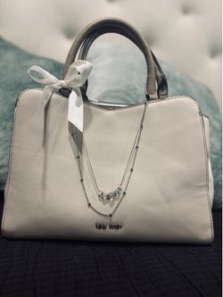 Nine West White Satchel with Gray Handles