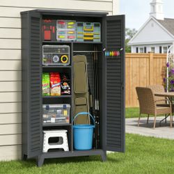 73'' Tall Metal Tool Storage Cabinet, with Ample Storage Space for Garage,Warehouse,Garden,Office, Living Room,Bathroom,Utility Room ( Slate )