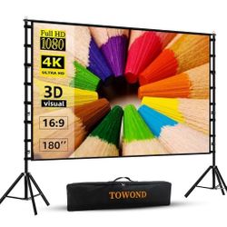 Projector Screen and Stand, 180 inch Outdoor Projector Screen 15 FT Large Projection Screen, Portable 16:9 4K HD Rear Front Movie Screen with Carry Ba