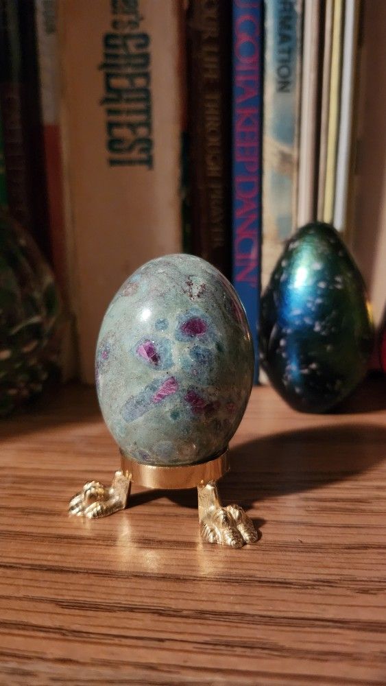 Ruby Fushite Crystal Egg Stone With Stand