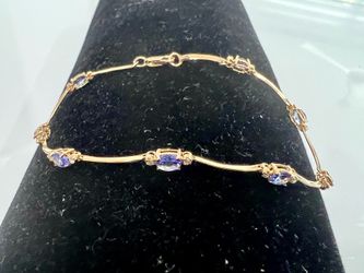❤️ 14KT Yellow Gold Diamond & Amethyst, colored stone, ladies Bracelet 7 1/2”