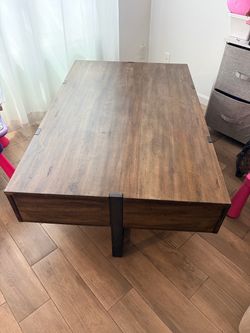 Rustic Wood Coffee Table with Metal Accents