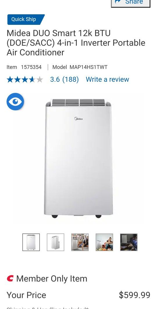 Midea DUO Smart 12k BTU (DOE/SACC) 4-in-1 Inverter Portable Air Conditioner $450