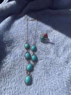 Torquiose ring silver plate& necklace