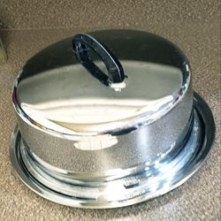 1970s Vintage Stainless Steel Travel Cake Plate 