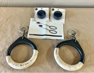 New & Used Gymnastics Setup: Standard ABS plastic/ wooden gymnastic rings & the SET DOES INCLUDE  heavy-duty adjustable nylon straps!