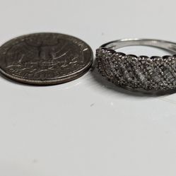 Anniversary , Wedding Natural Diamond, Sterling Silver Ring Size 9 1.000 CWT