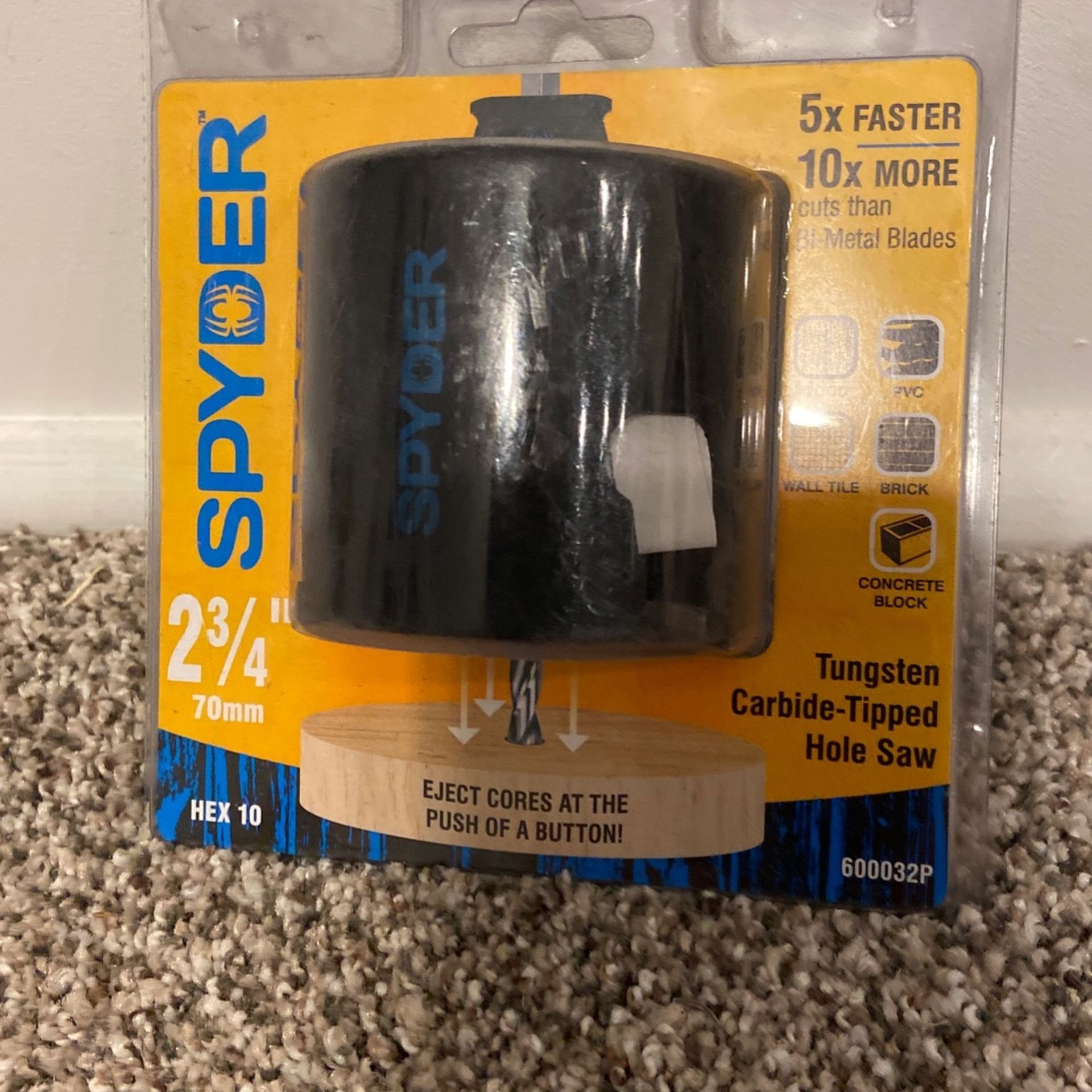 SPYDER Hole Saw 2 3/4” Tungsten Carbide Tipped