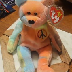 Rare Ty Beanie Baby Peace Bear Tie-Dye Plush
