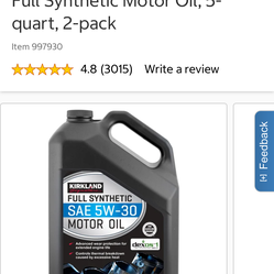Kirkland Signature 5W-30 Full Synthetic Motor Oil, 5-quart, 2-pack