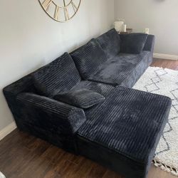 Memory Foam L Shape Couch - Black Like New 