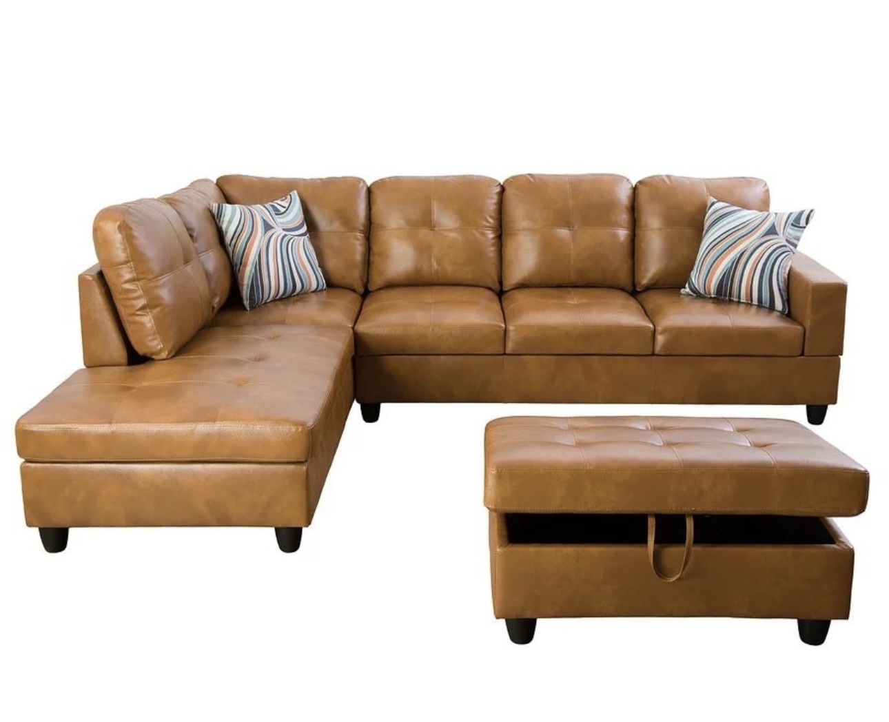 Carmel Leather Sectional Couch And Ottoman