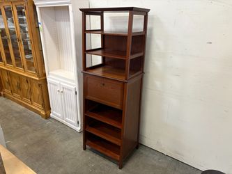 Mahogany Finished Tapered Bookcase with Fold Out Desk