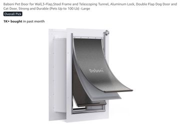 Baboni Pet Door for Wall,3-Flap,Steel Frame and Telescoping Tunnel, Aluminum Lock, Double Flap Dog Door and Cat Door, Strong and Durable (Pets Up to 1