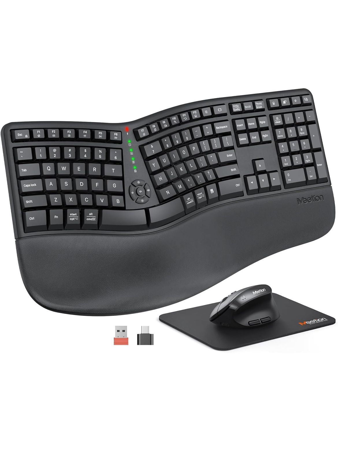 MEETION Black Ergonomic Wireless Keyboard and Vertical Mouse *BRAND NEW*