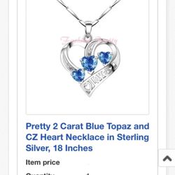 Pretty 2 Carat Blue Topaz and CZ Heart N
