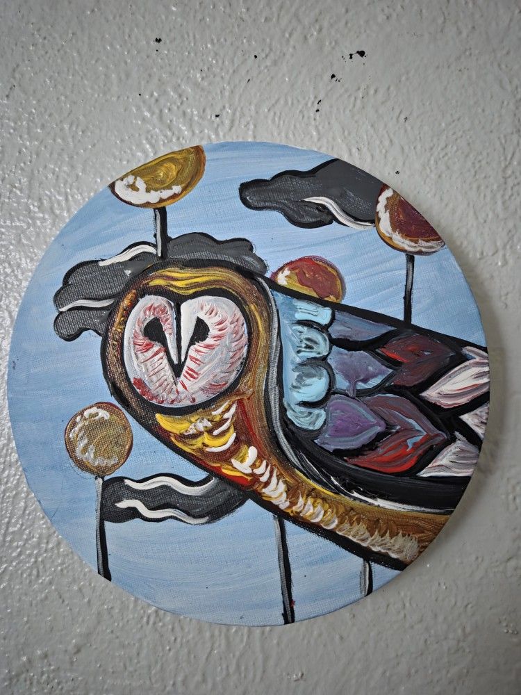Crazy Unusual Owl Abstract Painting  6x6 Canvas Acrylic Painting 