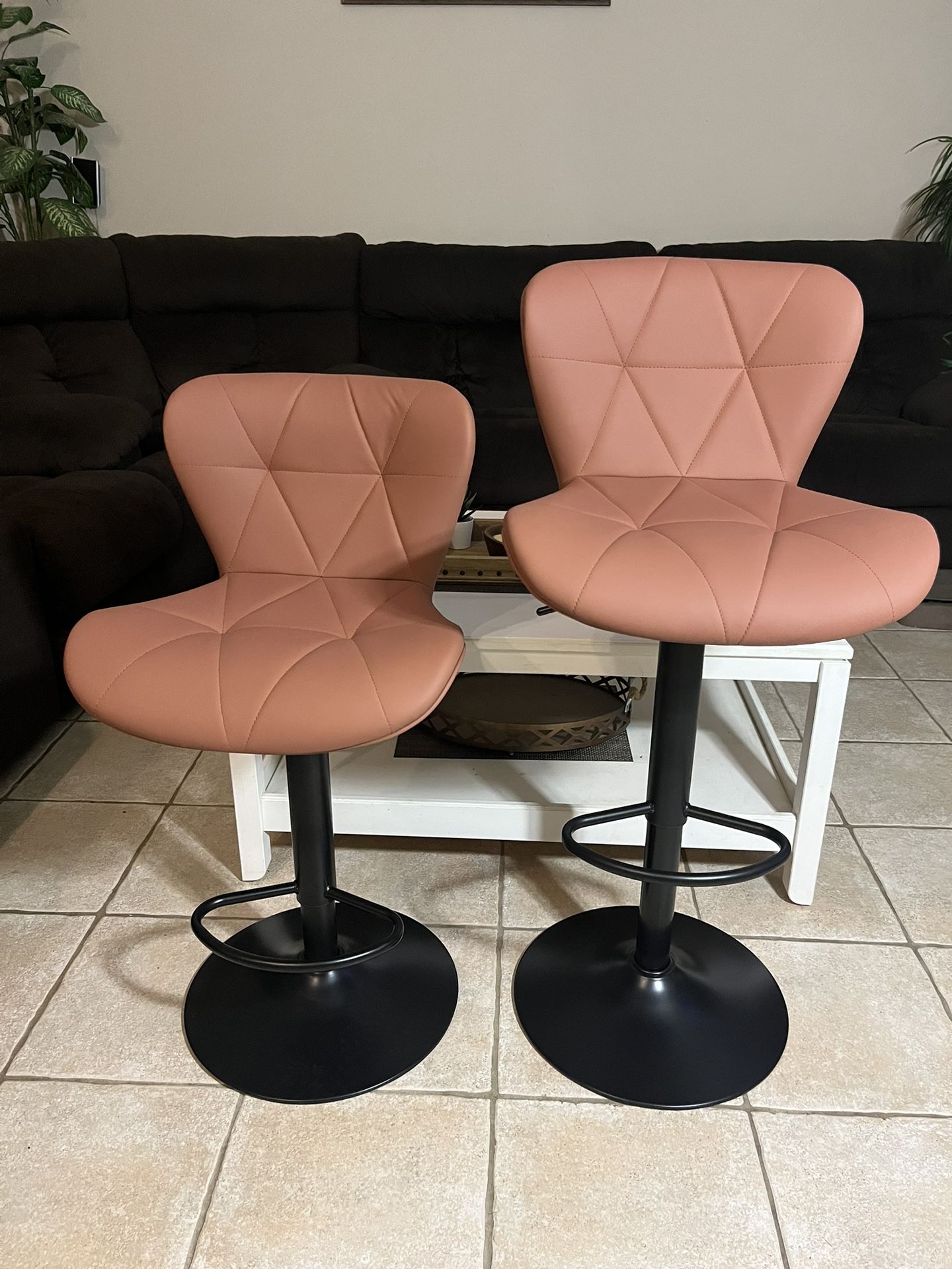 Set of 2, Faux Leather Swivel Bar Stools, Adjustable Counter Height Bar Chairs with Back for Kitchen Island, Rust