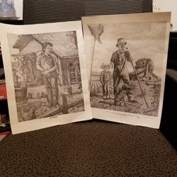 Set of Unframed Signed Drawings by Virgil Dube'