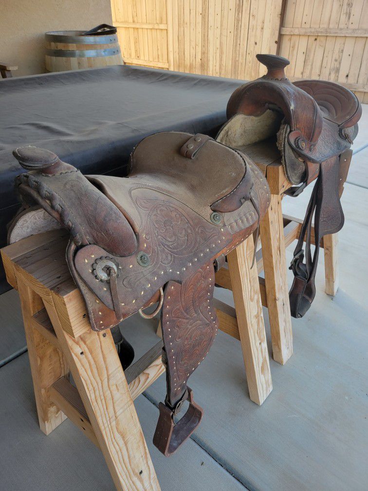 2 Pony Saddle With Wood Stands 