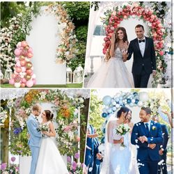 7.2FT Metal Arch Backdrop Stand and Cover Set, Gold Wedding Backdrop Arch Stand with Cover, Balloon Arch Stand with White Arch Cover for Birthday Part