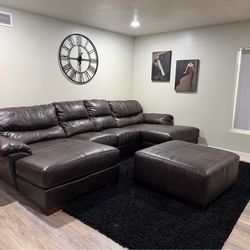 Leather Couch with Ottoman