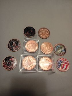 Lot of 11 Copper Round Coins Mixed Designs