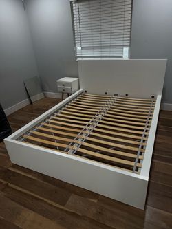 White Bed Frame with Slatted Base