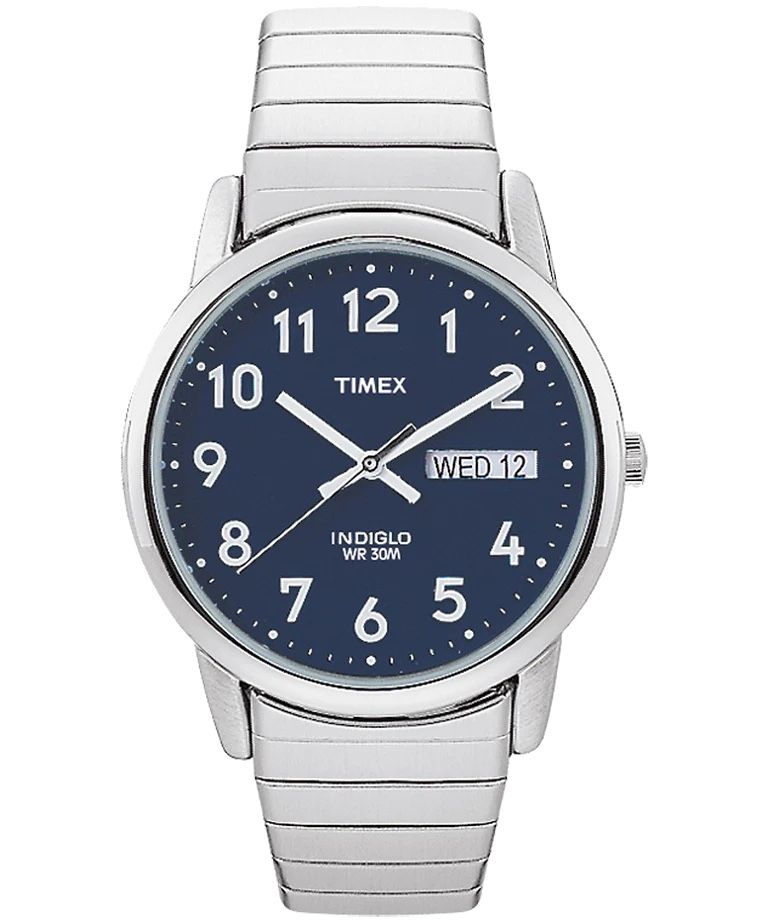 Timex Men’s Easy Reader (T20031) – Indiglo, Day/Date, Silver Bracelet
