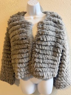 Gray Layered Fur Cropped Jacket