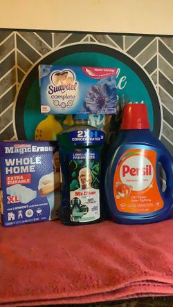 1-Detergent 84oz 1-Mr clean multi-purpose cleaner 41oz 1-3 Mr Magic Eraser 1-36 sheets all for $20