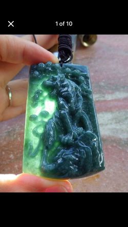 Certificate Jadeite Jade Hand Carved Green Pendant Zodiac Tiger Tree