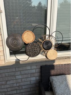 Large Modern Farmhouse Metal Wall Decor – Boho Woven Accent