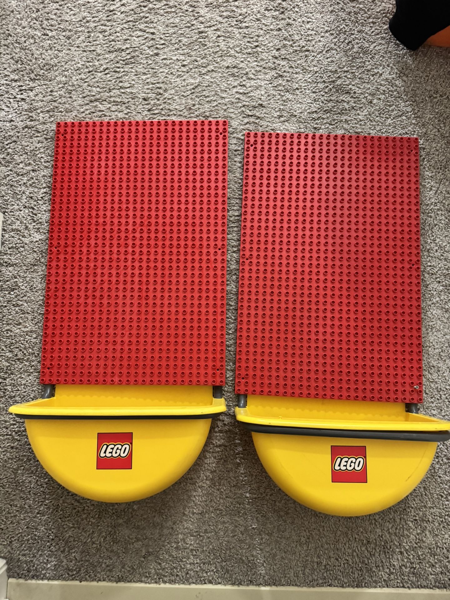 LEGO Education DUPLO Play Wall – Wall-Mount Red Baseplate w/ Yellow Storage Bin – Vintage Display Fixture