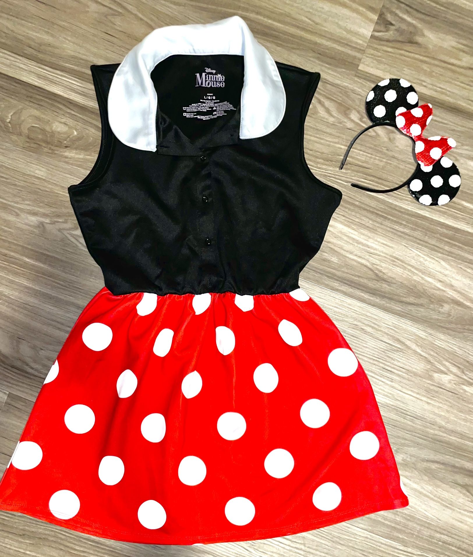 Minnie Mouse Girls Red Polka Dot Tank Dress Size Large & 1pc Mouse Ears Headband