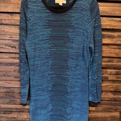 Michael Michael Kors Long Sleeve Knit Striped  Sweater Dress Blue Long Sleeve XL
